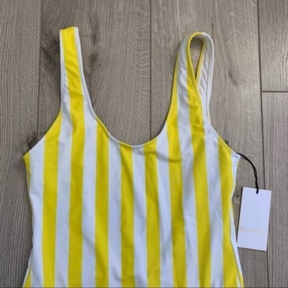 Yellow Striped Women's Swimsuit - Picture 3 of 11